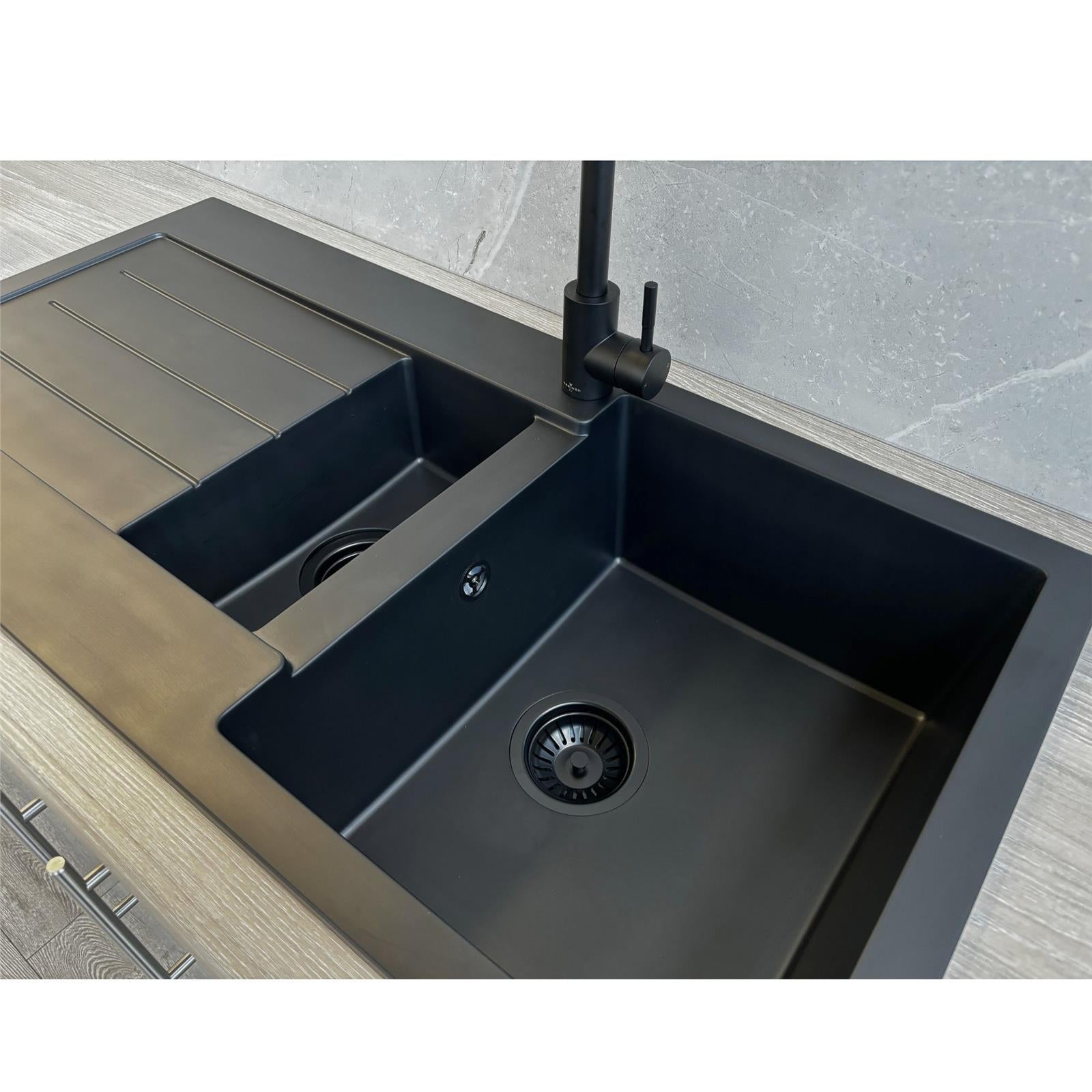 Liquida ELL15BL 1.5 Bowl Comite Reversible Inset Black Kitchen Sink With Wastes